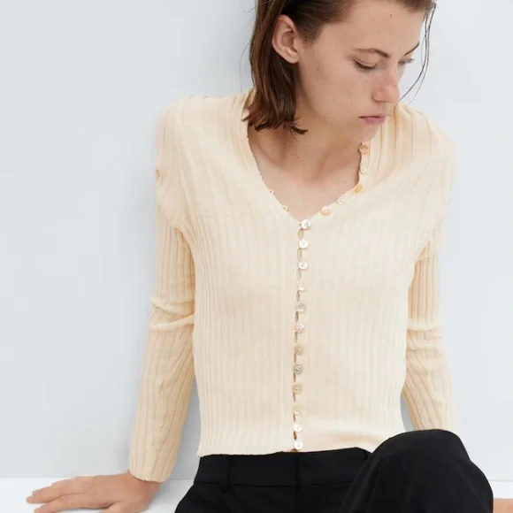 NWT Mango Ribbed Cardigan with Button Detail - Picture 1 of 16
